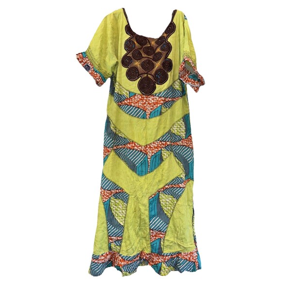 High Quality African Super Wax Nouvo Waxhaus Midi Dress Short Sleeve Embroidered - Picture 1 of 12